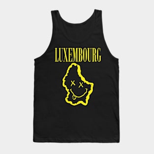 Vibrant Luxembourg: Unleash Your 90s Grunge Spirit! Smiling Squiggly Mouth Dazed Smiley Face Tank Top